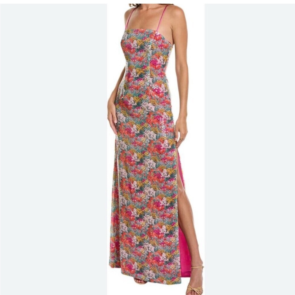 Ramy Brook Pink Red Spaghetti Strap Maxi Sundress